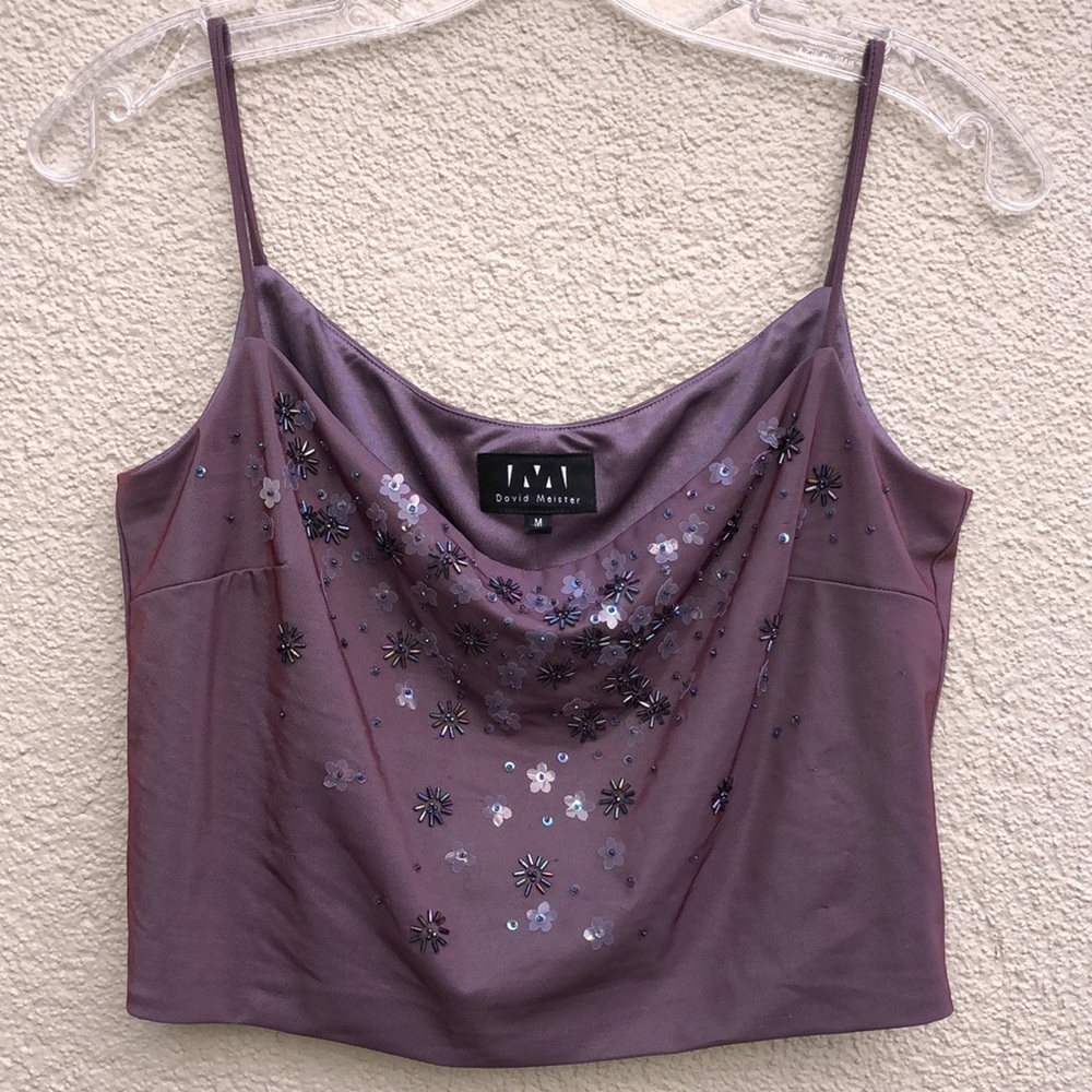 DAVID MEISTER / Spaghetti Strap Embellished Crop Tank / LIKE NEW!